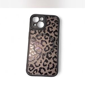 iPhone 15 Leopard Print Phone Case - Black and Gray